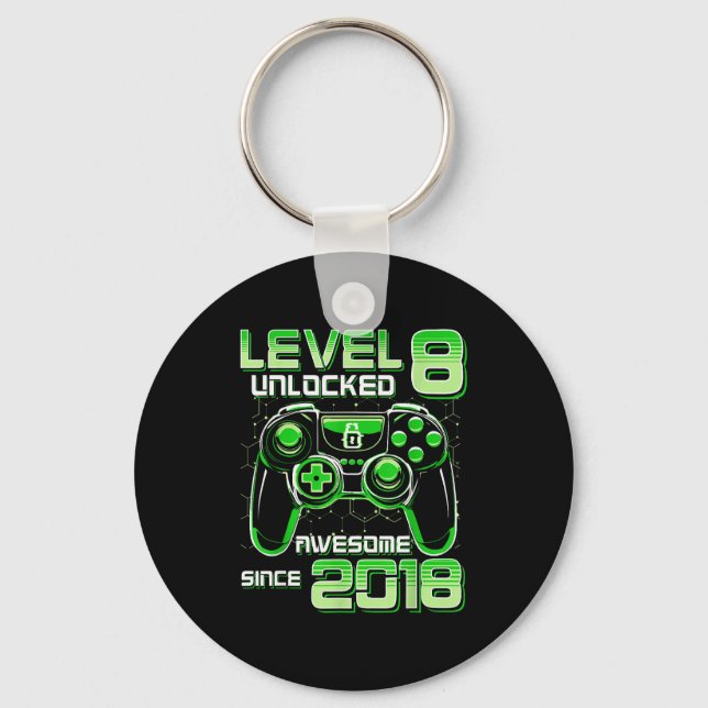 Level 8 Unlocked Awesome Since 2018 8th Birthday G Key Ring (Front)