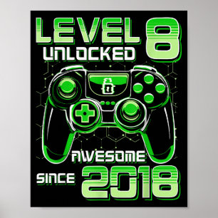 Level 8 Unlocked Awesome Since 2018 8th Birthday G Poster