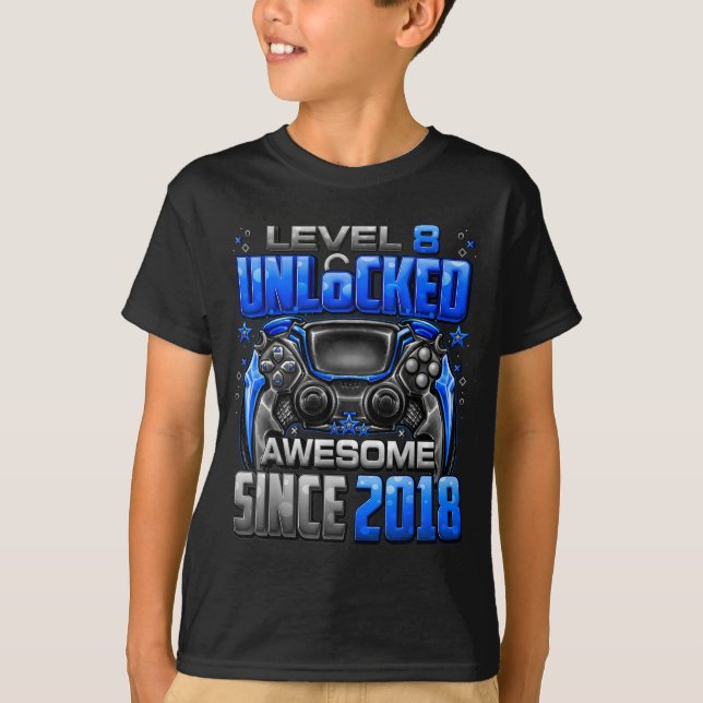 Level 8 Unlocked Awesome Since 2018 8th Birthday G T-Shirt (Front)