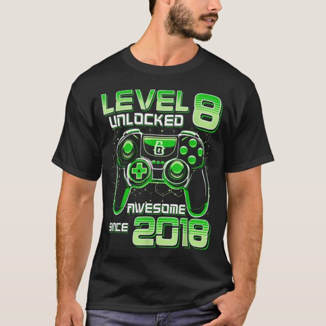 Level 8 Unlocked Awesome Since 2018 8th Birthday G T-Shirt (Front)