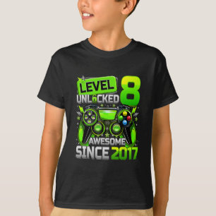 Level 8 Unlocked Awesome Since 8th Birthday Gaming T-Shirt