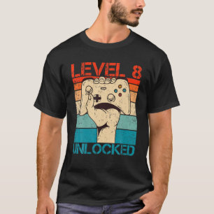 Level 8 Unlocked Birthday Funny Video Gamer Contro T-Shirt