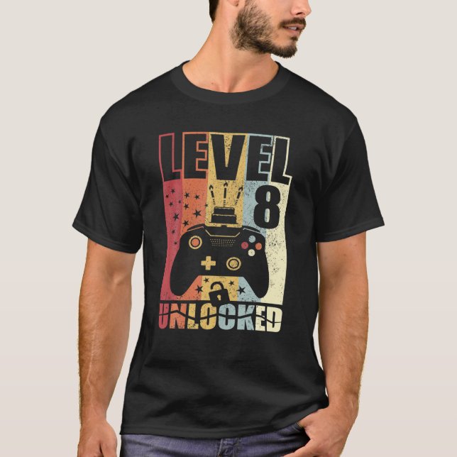 Level 8 Unlocked Birthday Level Up 8Th Birthday Ga T-Shirt (Front)