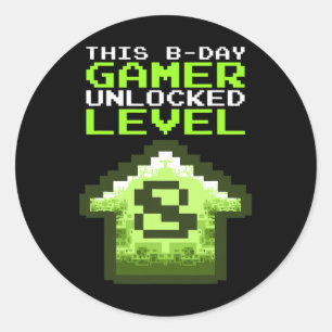 Level 8 Unlocked Birthday Video Game 8th Birthday  Classic Round Sticker
