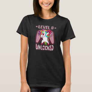Level 8 Unlocked Dabbing Pink Unicorn Gamer 8th Bi T-Shirt