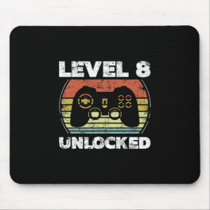 Level 8 Unlocked Funny Video Gamer 8th Birthday  Mouse Pad