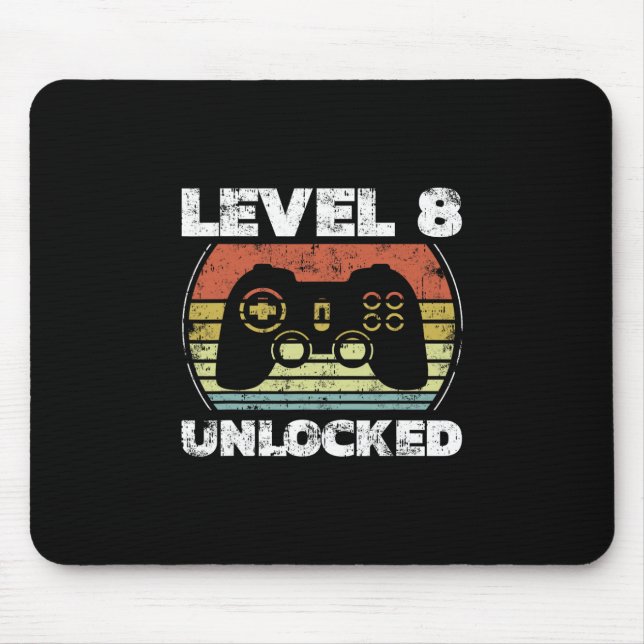 Level 8 Unlocked Funny Video Gamer 8th Birthday  Mouse Pad (Front)