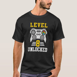 Level 8 Unlocked Funny Video Gamer 8th Birthday T-Shirt