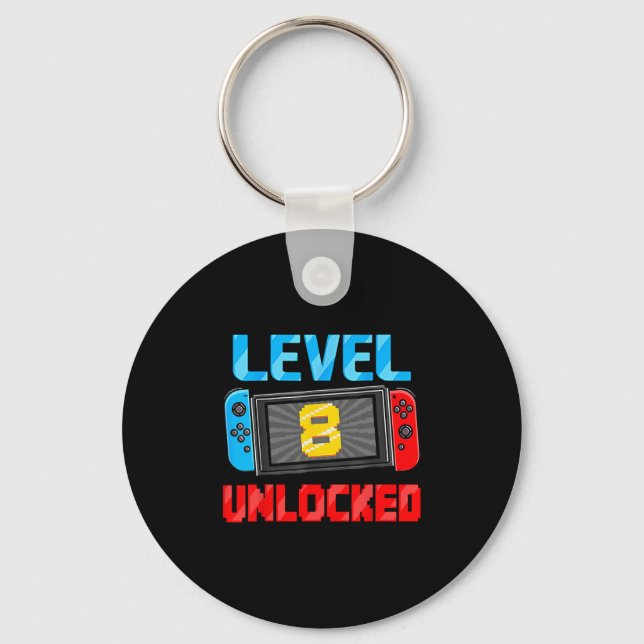 Level 8 Unlocked Gamer 8th Birthday Gift Video Gam Key Ring (Front)