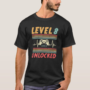 Level 8 Unlocked Gamer Heartbeat Video Game 8Th Bi T-Shirt