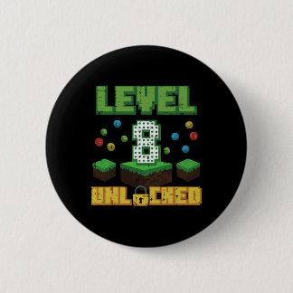 Level 8 Unlocked Pixel Gamer 8th Birthday Gaming B 6 Cm Round Badge
