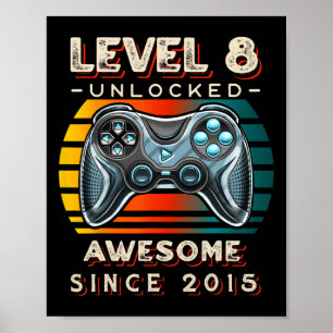 Level 8 Unlocked Video Game 8th Birthday 8 Yr Old  Poster