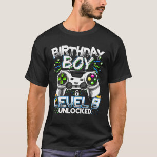 Level 8 Unlocked Video Game 8Th Birthday Gamer Boy T-Shirt