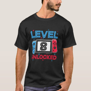Level 8 Unlocked Video Game 8th Birthday Gamer Boy T-Shirt