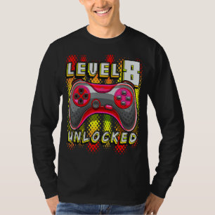Level 8 Unlocked Video Game 8th Birthday Gamer Boy T-Shirt