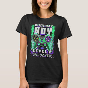Level 8 Unlocked Video Game 8th Birthday Gamer Boy T-Shirt