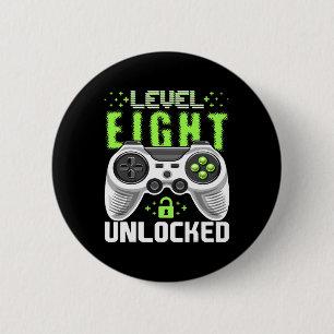 Level 8 Unlocked Video Game 8th Birthday Gamer Gif 6 Cm Round Badge