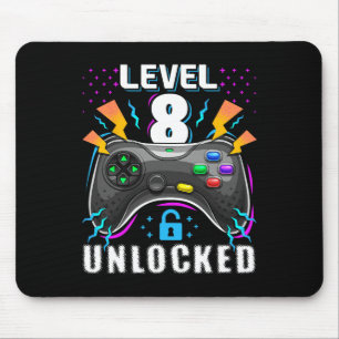 Level 8 Unlocked Video Game 8th Birthday Gamer Gif Mouse Pad