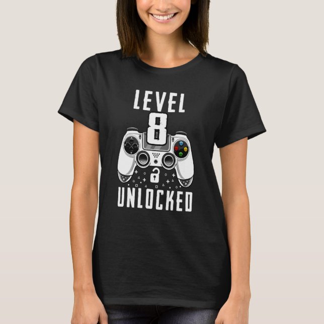 Level 8 Unlocked Video Games Controller Birthday K T-Shirt (Front)