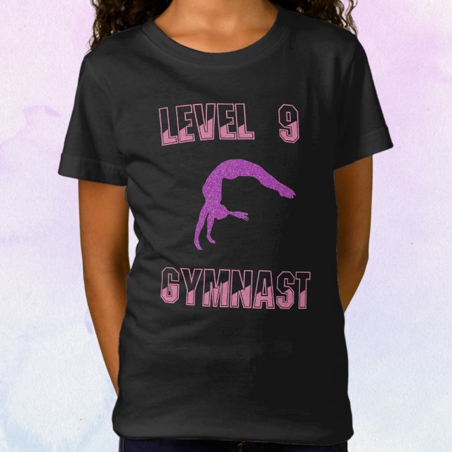 Level 9 Gymnast Pink and Purple Sparkle T-Shirt (Creator Uploaded)