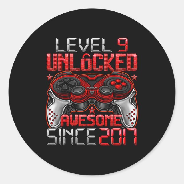 Level 9 Unlocked 9 Year Old For Boys 9th Birthday  Classic Round Sticker (Front)