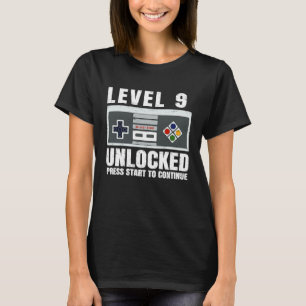 Level 9 Unlocked 9 Year Old Gamer 9th Birthday T-Shirt