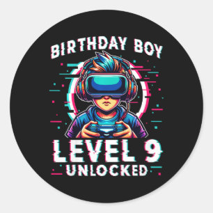 Level 9 Unlocked 9 Years Old Birthday Gamer Funny Classic Round Sticker