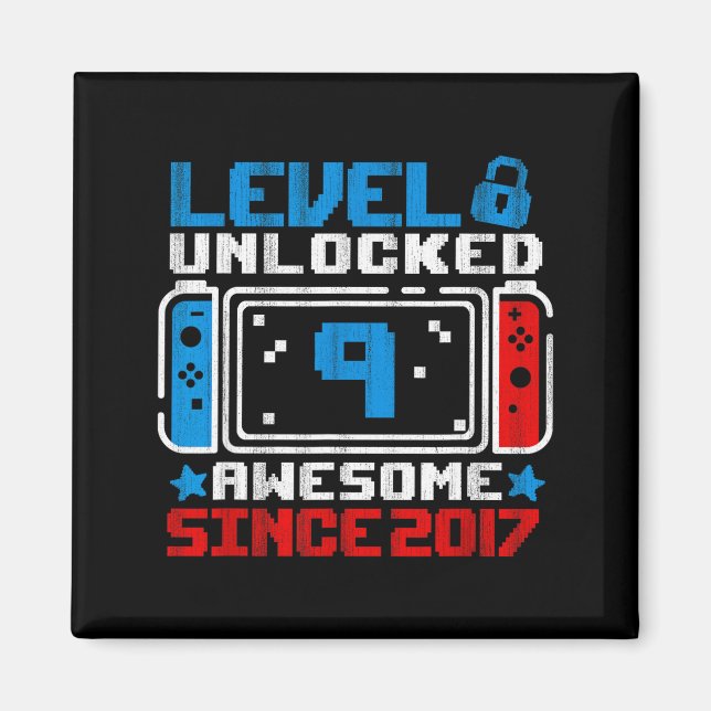 Level 9 Unlocked 9th Birthday Gaming Gift Boys Magnet (Front)