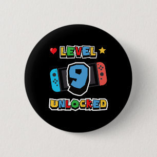 Level 9 Unlocked 9th Birthday Kids Video Game 9 Ye 6 Cm Round Badge