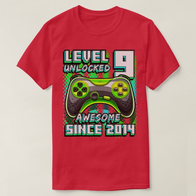 Level 9 Unlocked Awesome 2014 Video Game 9th Birth T-Shirt (Design Front)