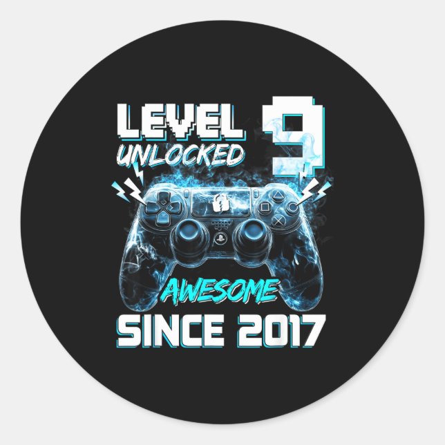 Level 9 unlocked awesome 2017 video game 9th classic round sticker (Front)