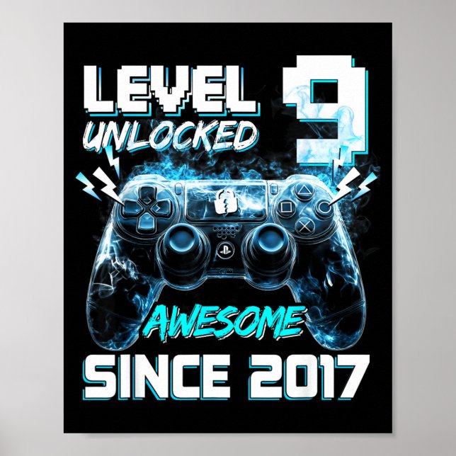 Level 9 unlocked awesome 2017 video game 9th poster (Front)