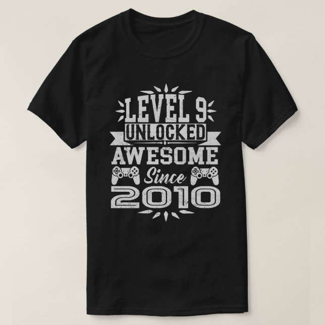 Level 9 Unlocked Awesome Since 2010 9th Birthday T-Shirt (Design Front)