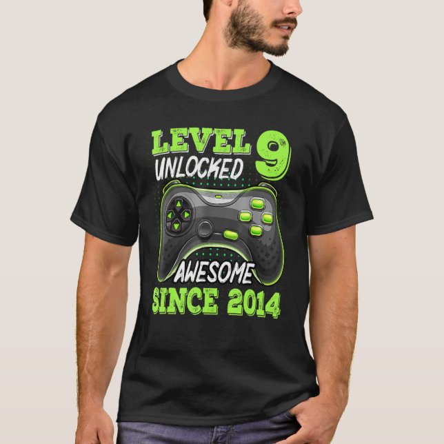 Level 9 Unlocked Awesome Since 2014 Video Game 9th T-Shirt (Front)