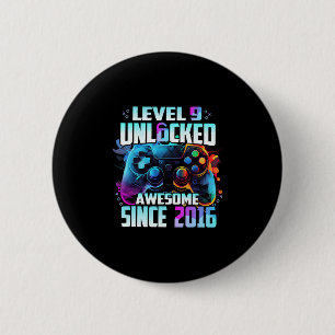 Level 9 Unlocked Awesome Since 2016 9th Birthday G 6 Cm Round Badge