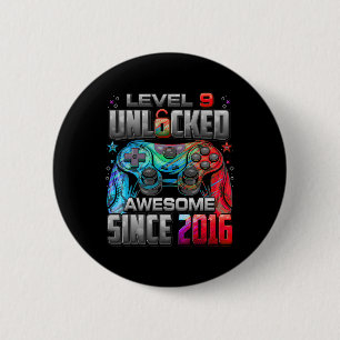 Level 9 Unlocked Awesome Since 2016 9th Birthday G 6 Cm Round Badge