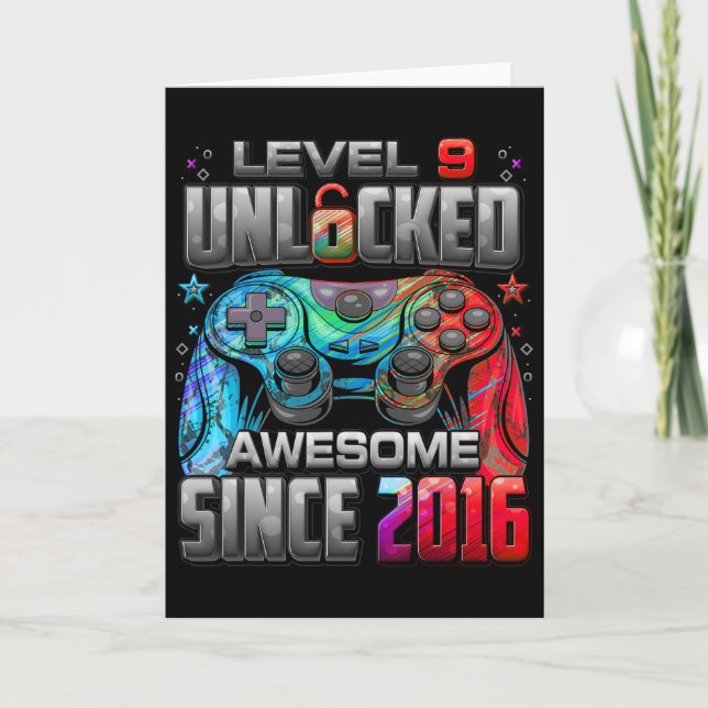 Level 9 Unlocked Awesome Since 2016 9th Birthday G Card (Front)