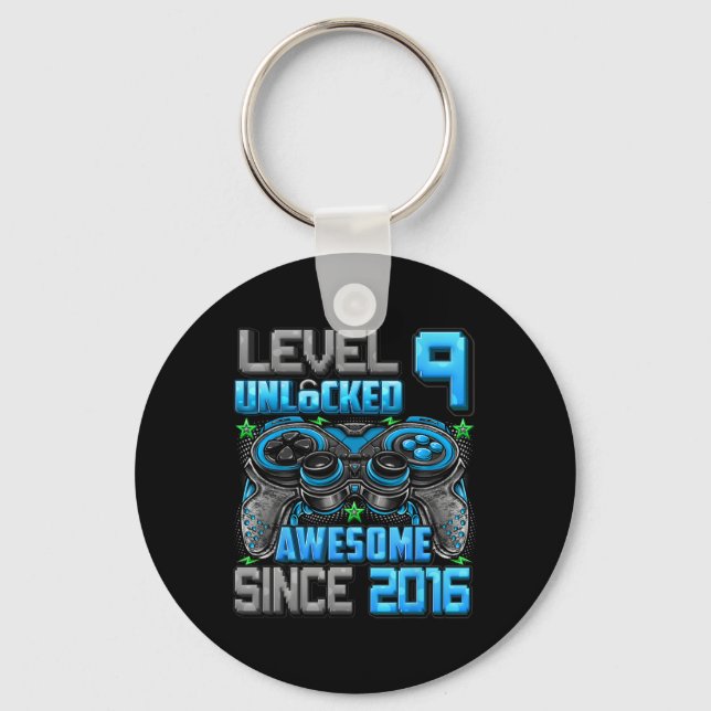 Level 9 Unlocked Awesome Since 2016 9th Birthday G Key Ring (Front)