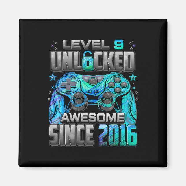 Level 9 Unlocked Awesome Since 2016 9th Birthday G Magnet (Front)