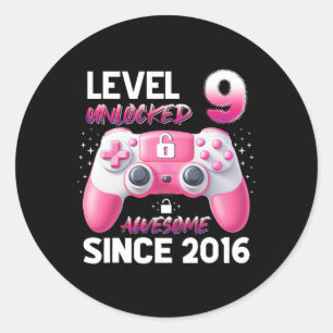 Level 9 Unlocked Awesome Since 2016 Video Gamer Gi Classic Round Sticker