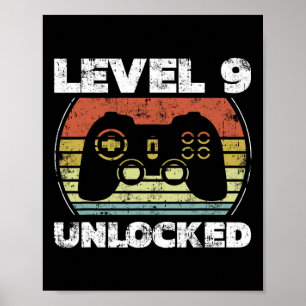 Level 9 Unlocked Funny Video Gamer 9th Birthday  Poster