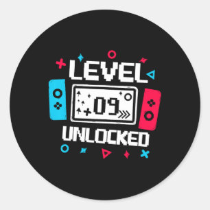 Level 9 Unlocked Gamer - 9th Birthday Gift Video G Classic Round Sticker