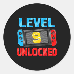 Level 9 Unlocked Gamer 9th Birthday Gift Video Gam Classic Round Sticker