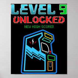 Level 9 Unlocked New High Score Arcade Game Birthd Poster