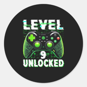 Level 9 Unlocked Shirt Funny Video Gamer Geek 9th  Classic Round Sticker