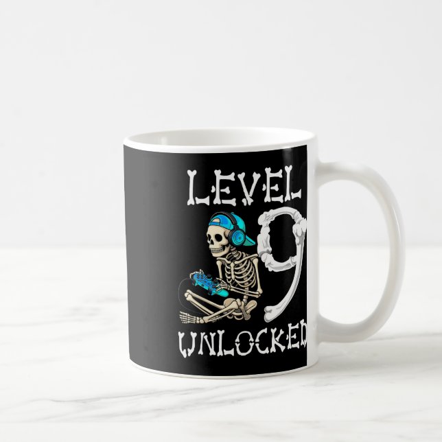 Level 9 Unlocked Skeleton Gamer Video Gaming 9th B Coffee Mug (Right)