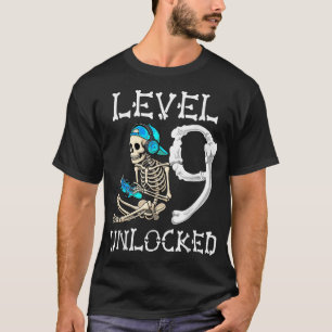 Level 9 Unlocked Skeleton Gamer Video Gaming 9Th T-Shirt