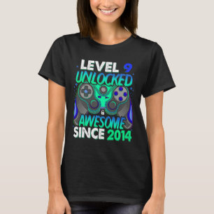 Level 9 Unlocked Video Game 9 Years Old Boy 9th Bi T-Shirt