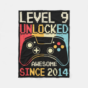 Level 9 Unlocked Video Game 9th Birthday Gamer Boy Fleece Blanket