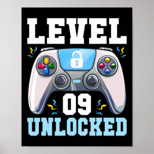 Level 9 Unlocked Video Game 9th Birthday Gamer Boy Poster